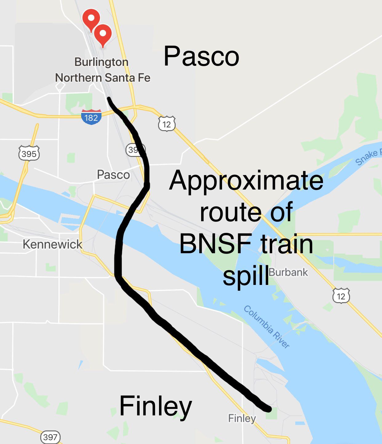 BNSF train spill Finley Pasco 12-9-19